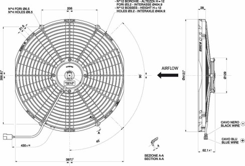 WENTYLATOR SPAL 12V VA18-AP51/C-41S 385mm Tłoczący - 1
