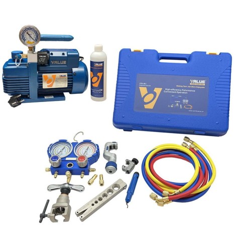 Pompa Próżniowa VALUE V-i120SV 51 l/min 1-stopniowa + Zestaw narzędzi VALUE VTB-5B-I R32