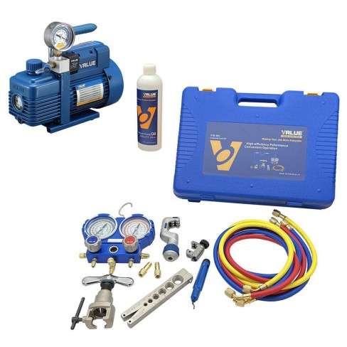 Pompa Próżniowa VALUE V-i220SV + Zestaw narzędzi VALUE VTB-5B-I R32