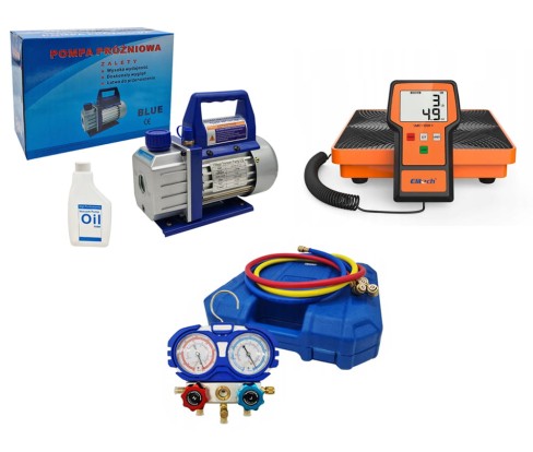 Zestaw do klimatyzacji Pompa Próżniowa VP115 z olejem + Manometry Aitcool z wężami R32, R410A + Waga.jpg