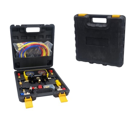 Zestaw manometrów z wężami do czynników R22 R32 R134A R410A z walizką.jpg