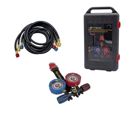 ZESTAW MANOMETRÓW Z WĘŻAMI KLIMATYZACJA R32 R410A R407C BLACK DIAMOND 27456