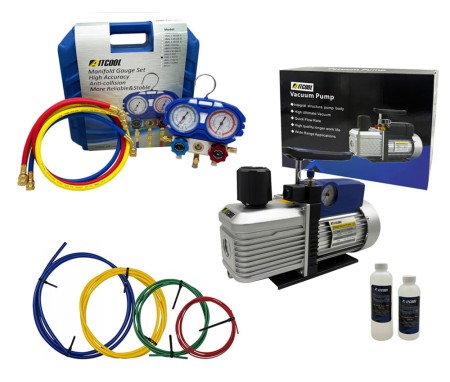 Pompa próżniowa do klimatyzacji Aitcool VP2200M-SG 283L/min Dwustopniowa z manometrem + Manometry R32 R410A + Wkłady do gięcia.jpg