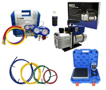 Pompa próżniowa do klimatyzacji Aitcool VP260M-SG 142L/min Dwustopniowa z manometrem + Manometry R32 R410A + Wkłady do gięcia + Waga.jpg