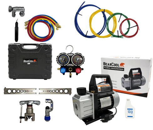 Pompa próżniowa + Manometry z przewodami + Pręty R22 R32 R410a R134a.jpg