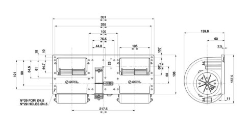 DMUCHAWA PODWÓJNA WENTYLATOR SPAL 006-A39-22 3-SPEED 12V - 1